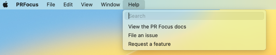 Screenshot showing File -> New -> New PR Focus Logs Window