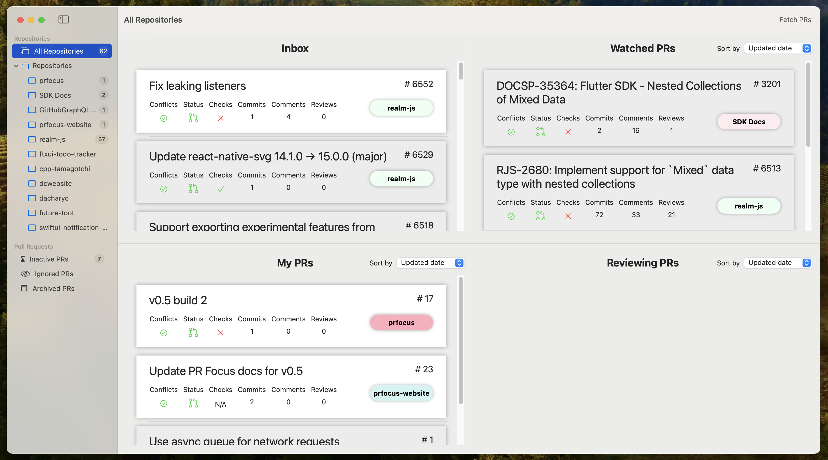Screenshot showing the Repository Dashboard