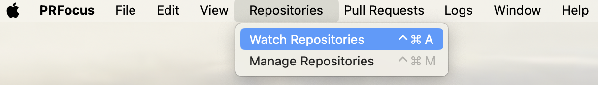 Screenshot showing the “Watch Repositories” menu option