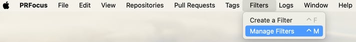 Screenshot showing the “Manage Filters” menu option.