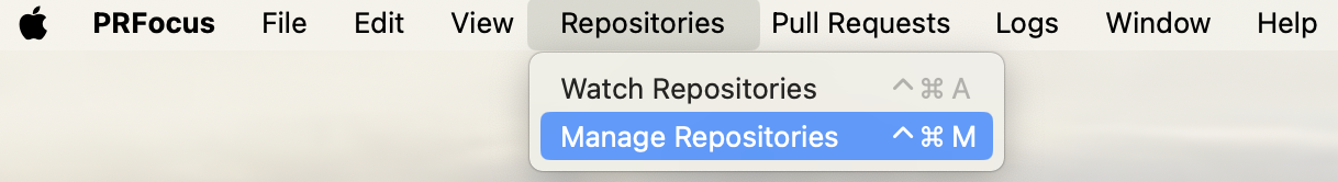 Screenshot showing the Manage Repositories menu option