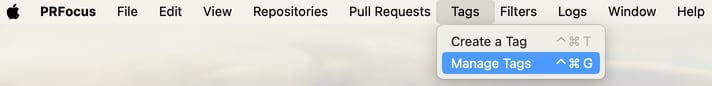 Screenshot showing the “Manage Tags” menu option