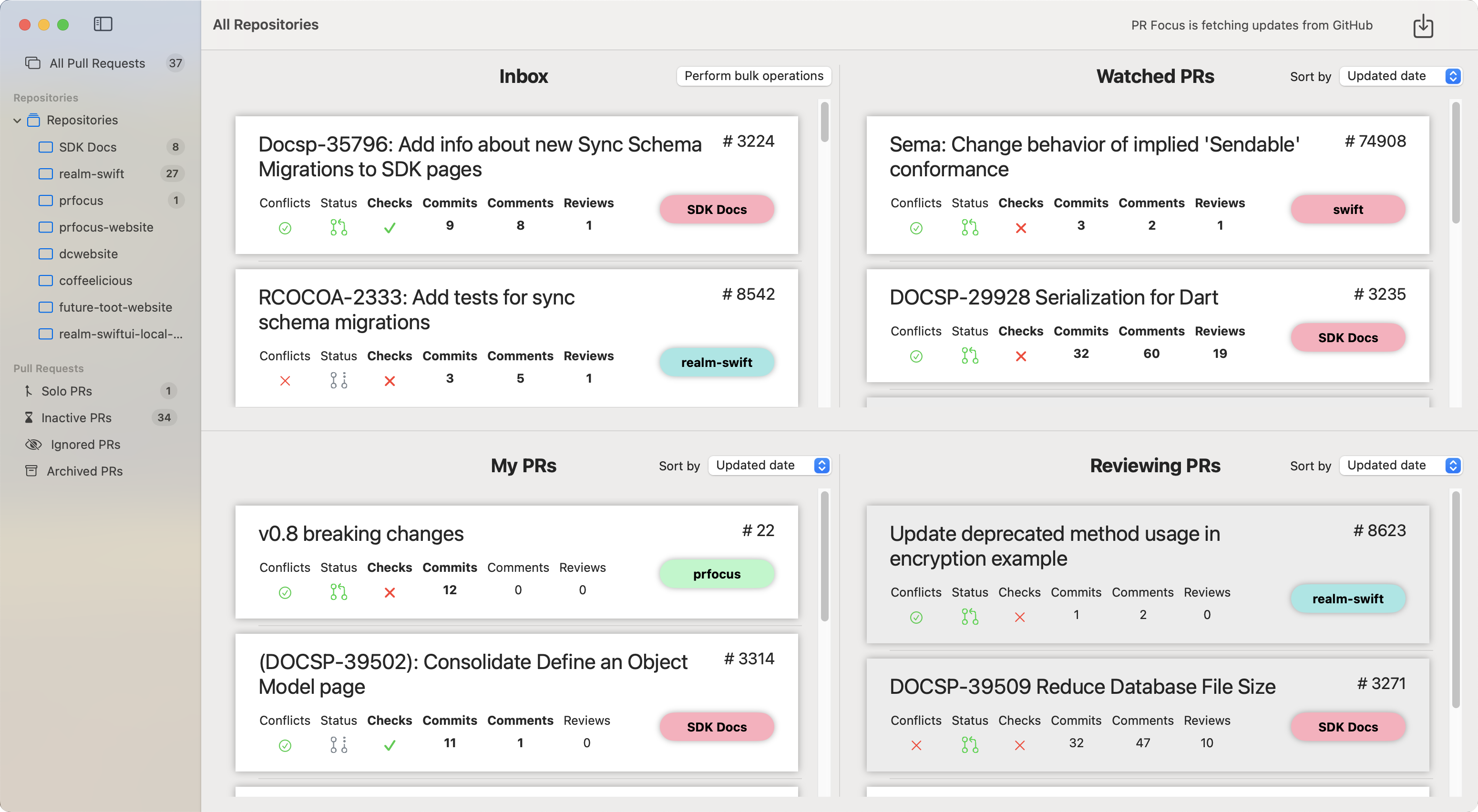 Screenshot showing the All Pull Requests dashboard