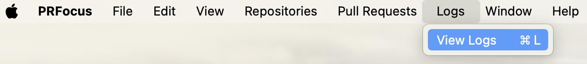 Screenshot showing Logs -> View Logs menu option